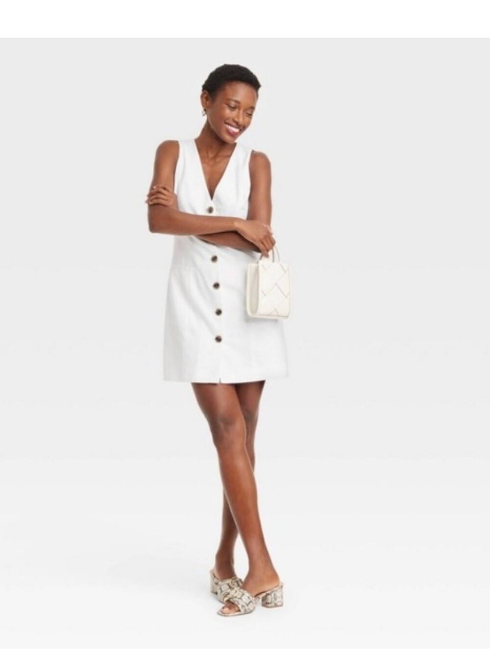 A New Day Rayon White Vest Button Up Mini Dress Size XS